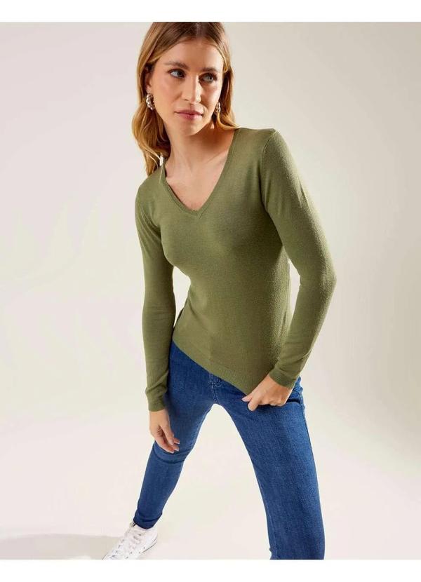 Zinzane - Blusa Zinzane Feminino Tricot Decote V - Verde Oliva Verde
