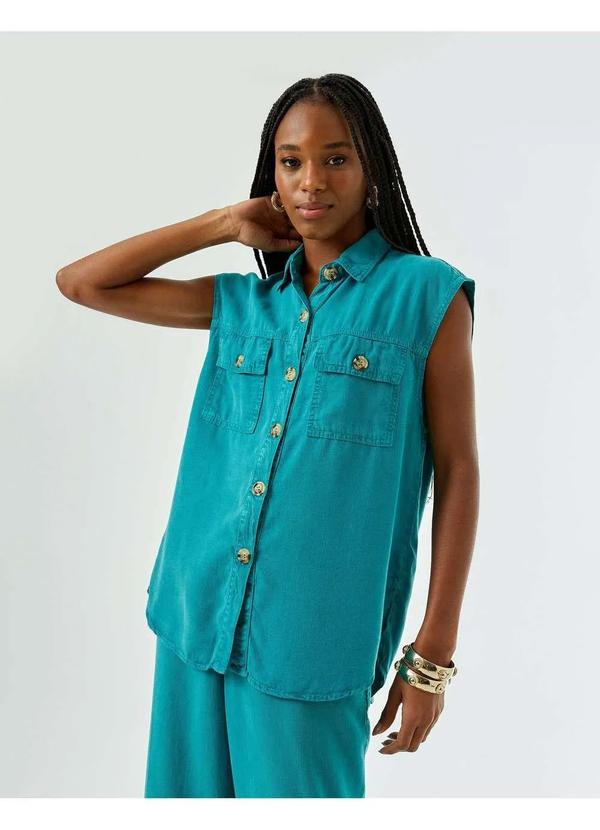 Zinzane - Camisa Zinzane Feminino Bolsos Stone - Deep Lake Azul