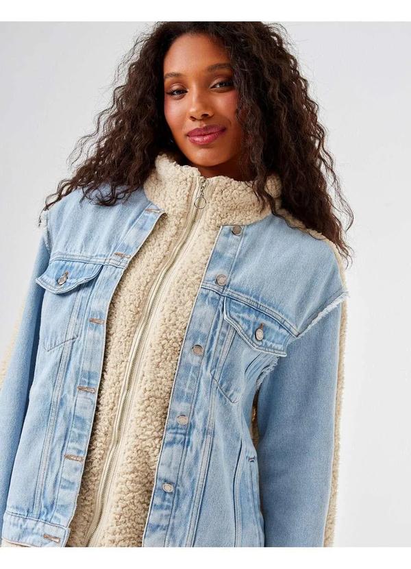 Jaqueta Zinzane Feminino Jeans Sherpa - Denim Medio Azul - Zinzane