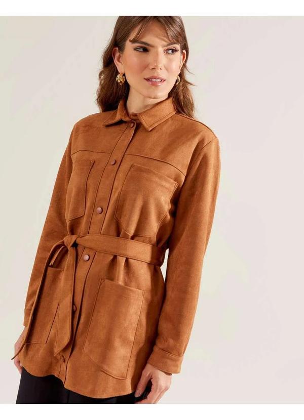 Zinzane - Parka Zinzane Feminino Suede Utilitaria - Caramelo Queimado Marrom