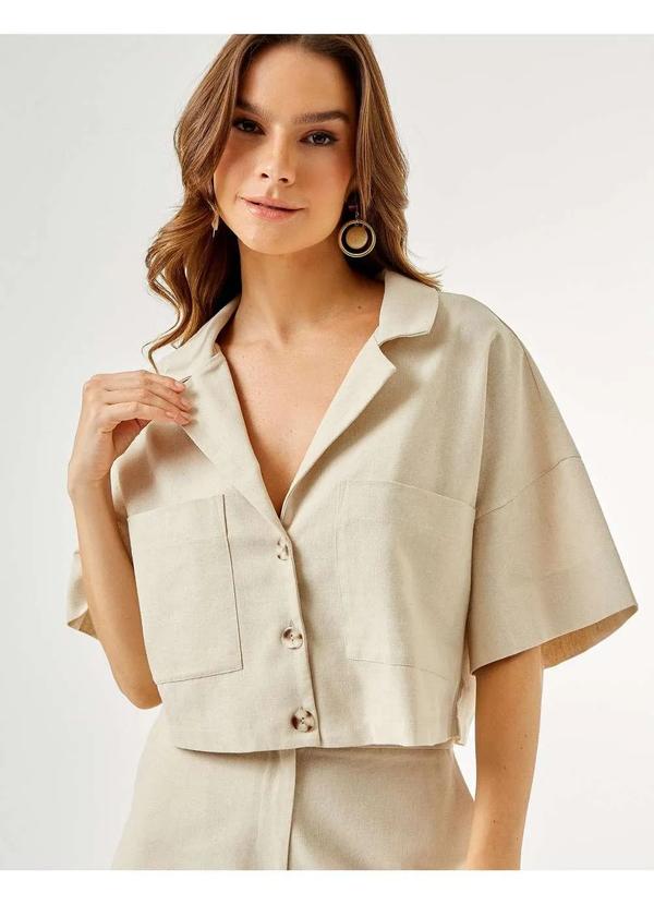 Zinzane - Camisa Zinzane Feminino Linen Bolso Quadrado - Natural Bege