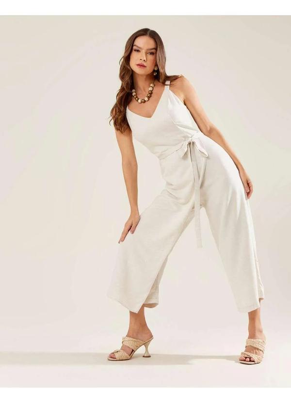 Zinzane - Macacao Zinzane Feminino Linen Transpassado - Areia Bege