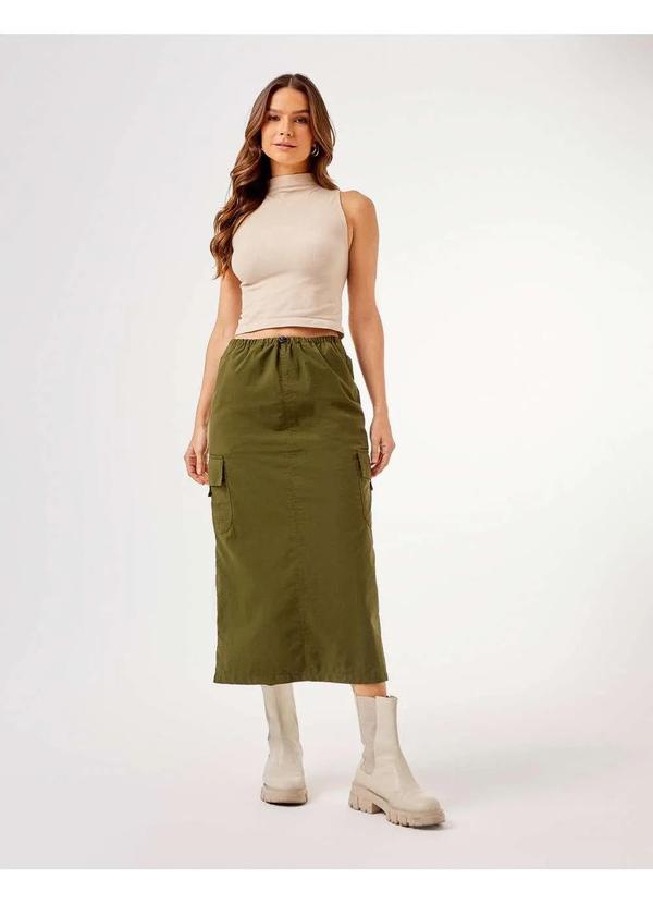Zinzane - Saia Zinzane Feminino Midi Bolsos - Verde Militar Verde