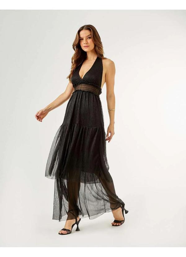 Zinzane - Vestido Zinzane Feminino Frente Unica Plissado - Preto Preto