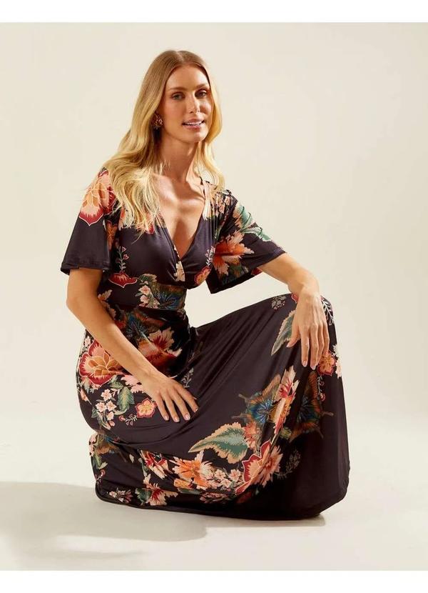 Zinzane Vestido Zinzane Feminino Longo Estampado Maggie Preto Preto