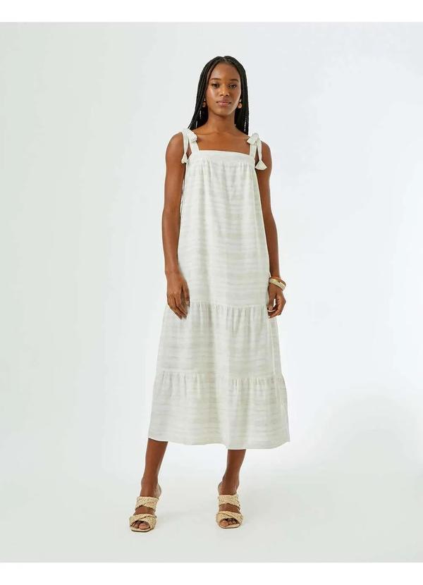 Zinzane - Vestido Zinzane Feminino Midi Listra Natural - Off White Branco