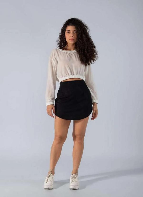 Lamis - Blusa Cropped Aveludada Manga Longa Off White