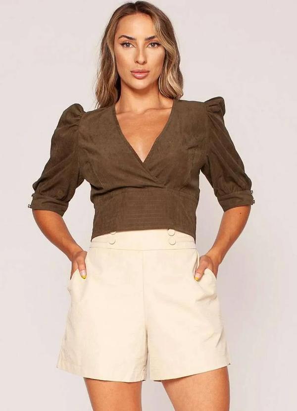 Lamis - Blusa Cropped Decote V Tencel Verde