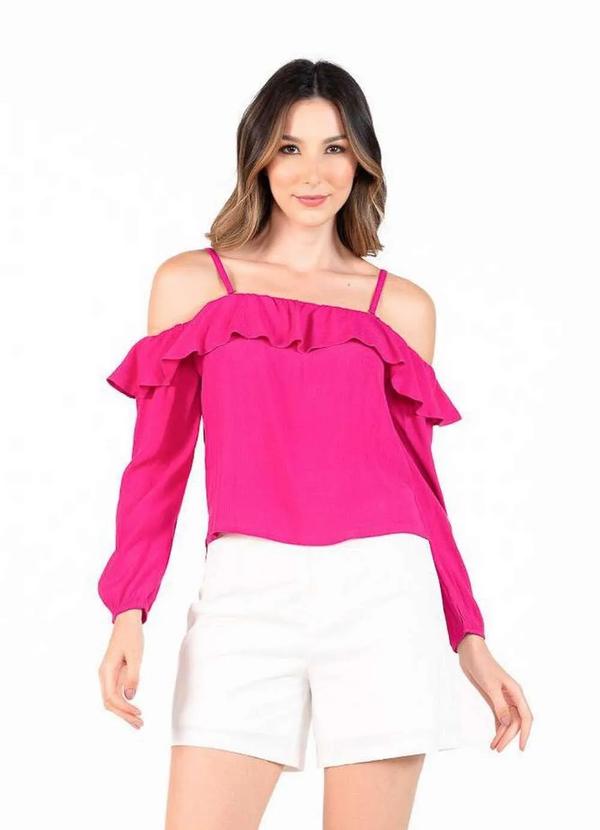 Lamis - Blusa em Algodao Ombro a Ombro Manga Longa Pink