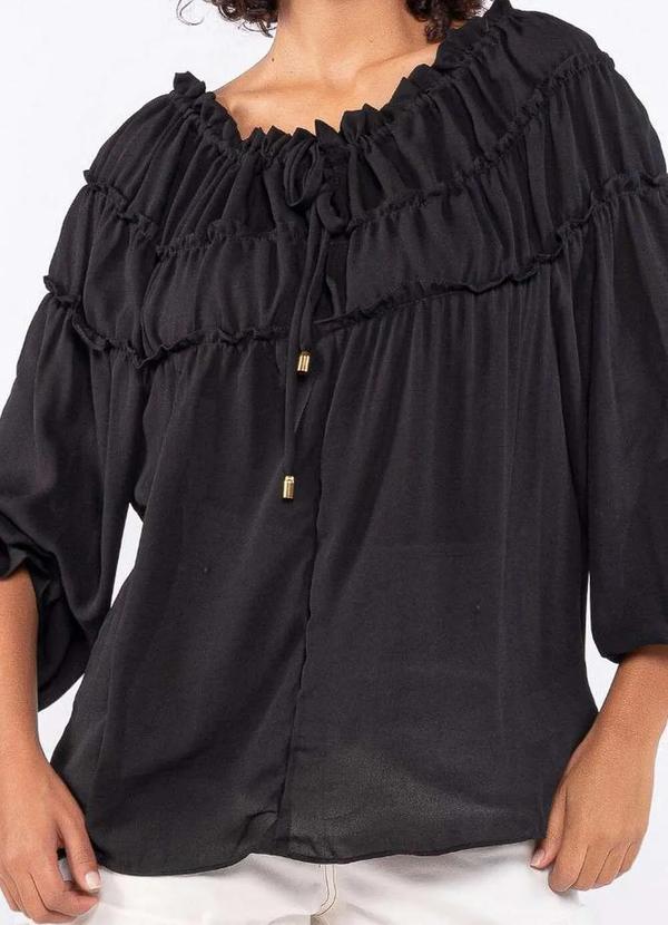 Lamis - Blusa em Chiffon Babado Cordao Preto