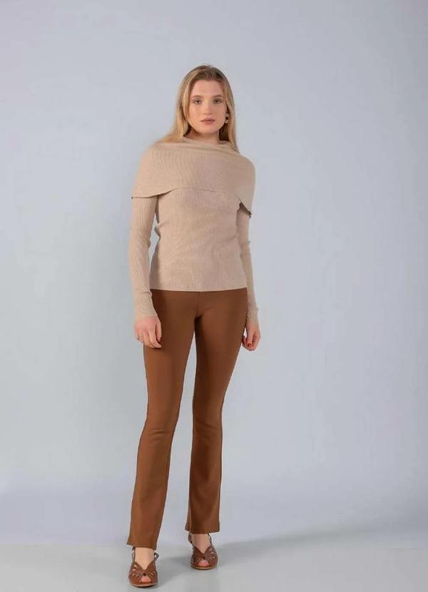 Lamis - Blusa em Tricot Cacharrel Gola Grande Bege