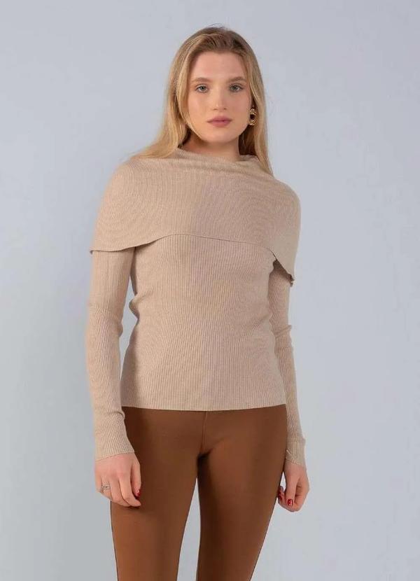 Lamis - Blusa em Tricot Cacharrel Gola Grande Bege 2