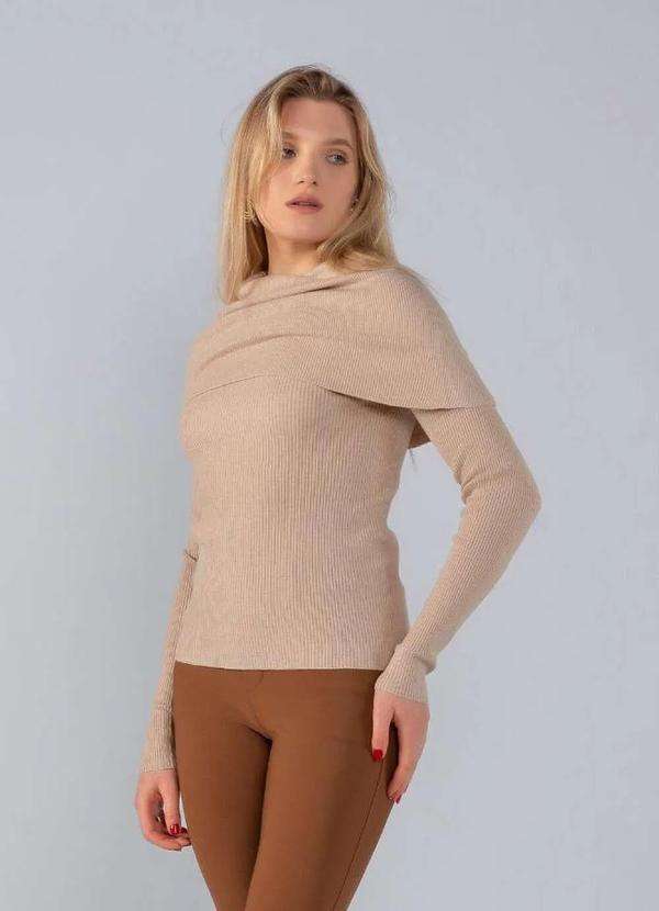 Lamis - Blusa em Tricot Cacharrel Gola Grande Bege 3