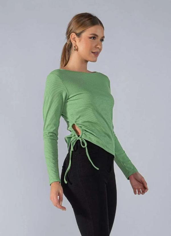 Lamis - Blusa Manga Longa Canelada Abertura Lateral Verde 3