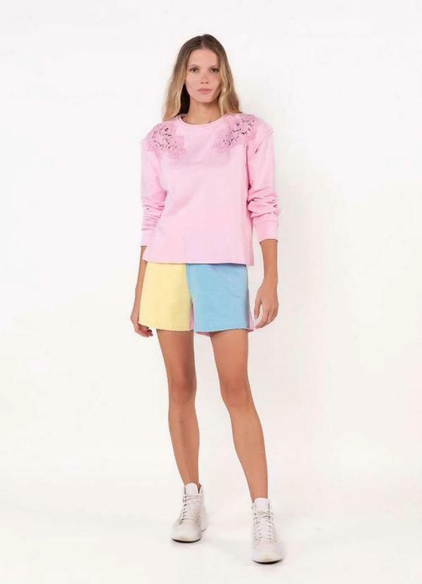 Lamis - Blusa Moletinho Guippir Floral Rosa