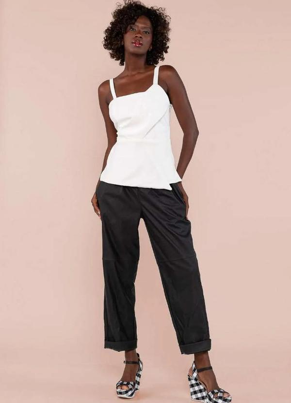 Lamis - Blusa Regata com Detalhe Frontal e Alca Fina Branco