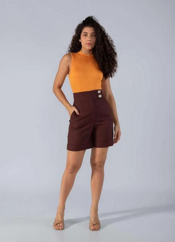 Lamis - Body Regata em Viscose Texturizado Gola Alta Laranja