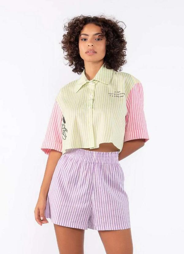 Lamis - Camisa Crooped Algodao Listrado Verde