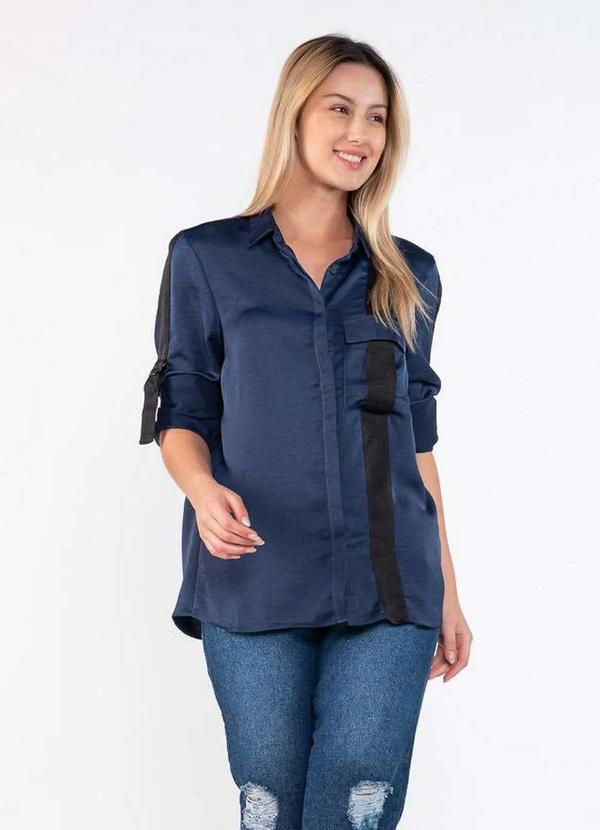 Lamis - Camisa Leve Toque de Seda Gola Classica Azul