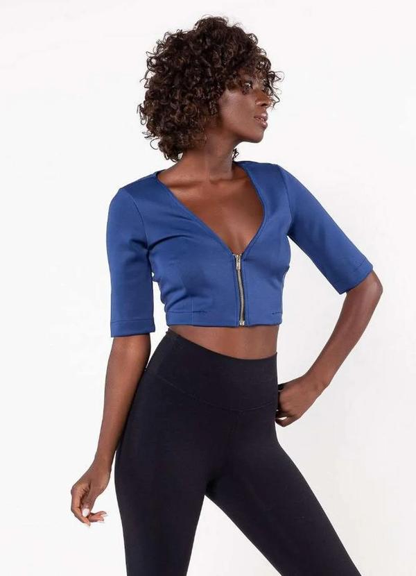 Lamis - Cropped Decote V com Ziper Frontal Azul 3