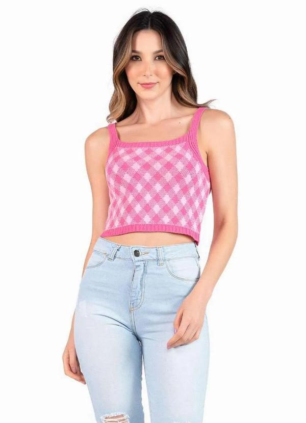 Lamis - Cropped em Tricot Decote Reto Rosa