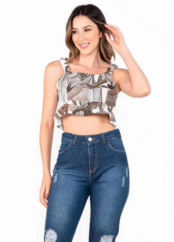 Lamis - Cropped em Viscose com Babado na Barra Marrom