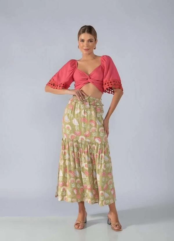 Lamis - Top Algodao no Frontal com Renda na Manga Rosa 2