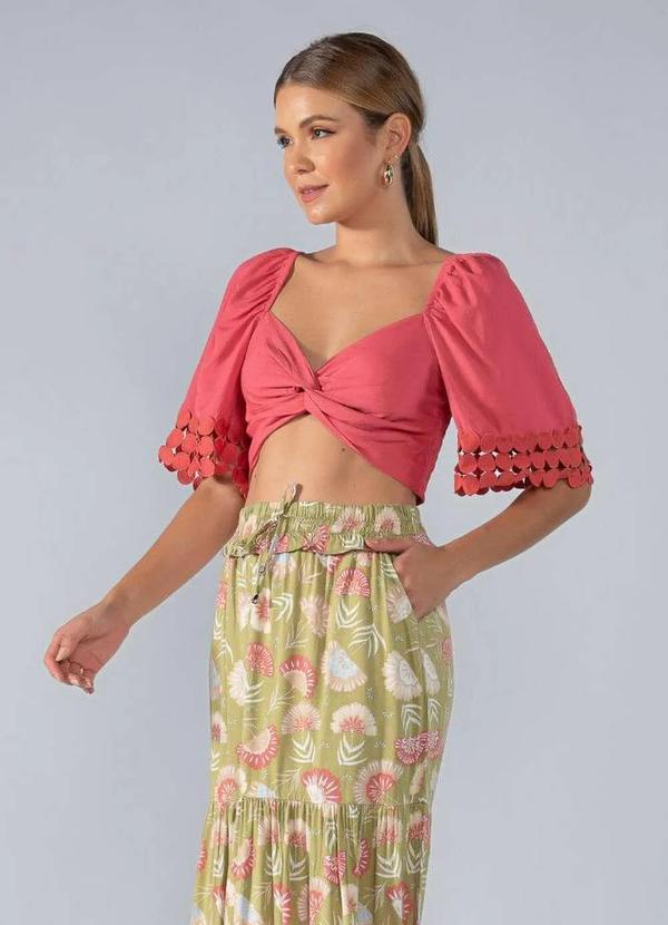 Lamis - Top Algodao no Frontal com Renda na Manga Rosa 3
