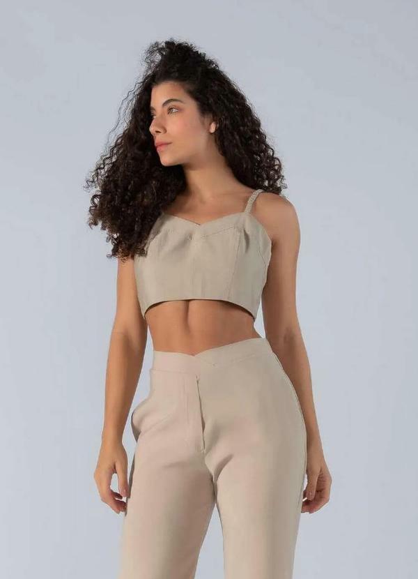 Lamis - Top com Alcas Franzidas e Ziper Costas Bege