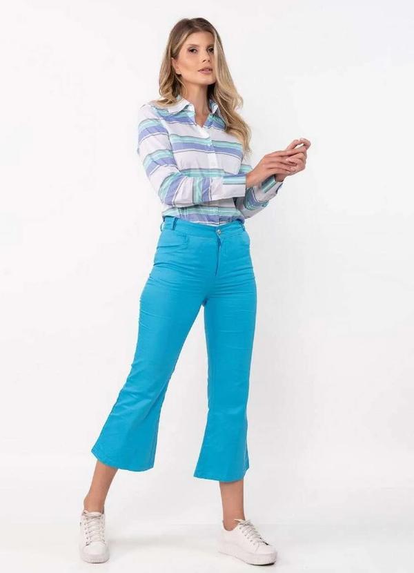 Lamis - Calca Capri Sarja Cintura Alta Azul