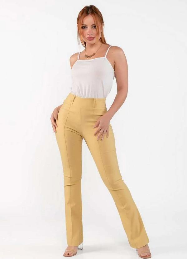 Lamis - Calça Flare em Viscose Ziper na Lateral Amarelo
