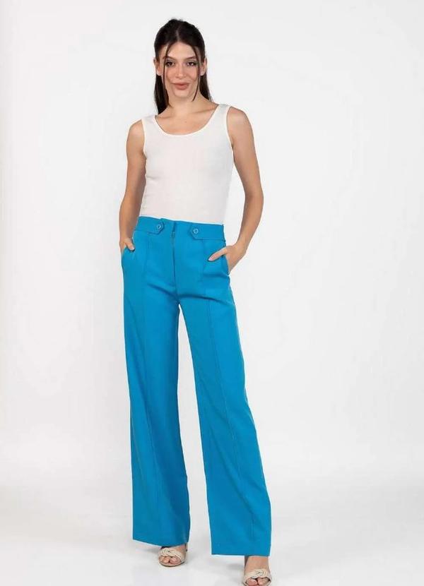 Lamis - Calca Pantalona Alfaiataria Lisa Azul