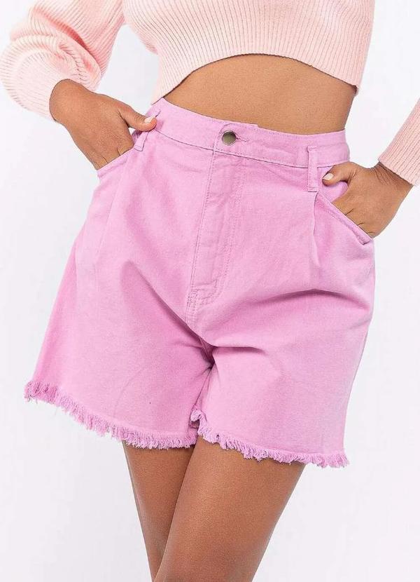 Lamis - Shorts Jeans Pregas Frontal Barra Desfiada Lilas
