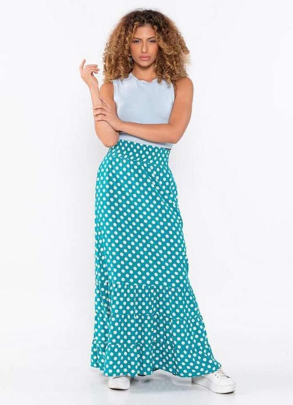 Lamis - Saia Longa Viscose Estampa Poa Verde