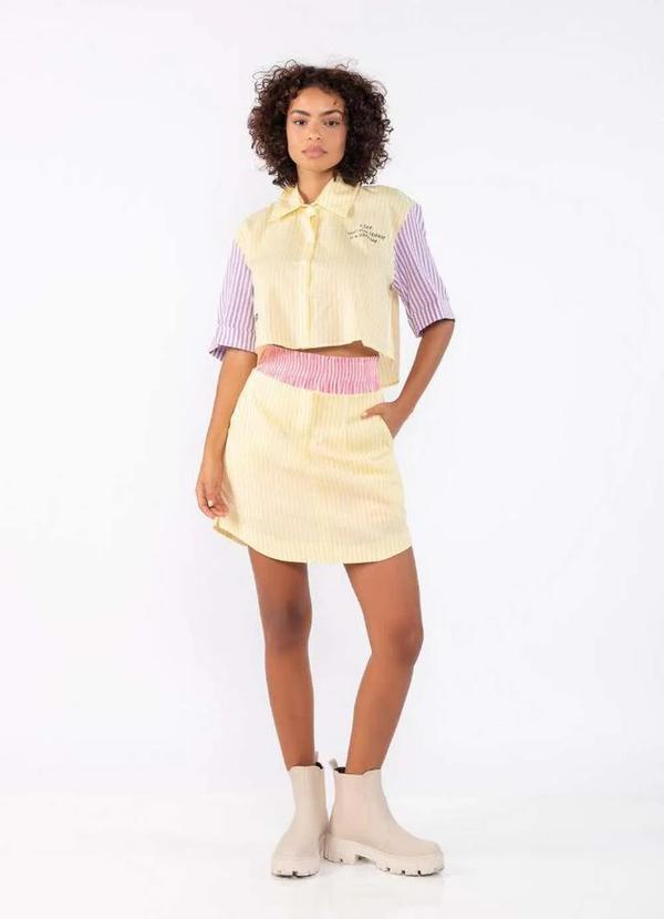 Lamis - Conjunto em Algodao Listrado Saia com Shorts Amarelo