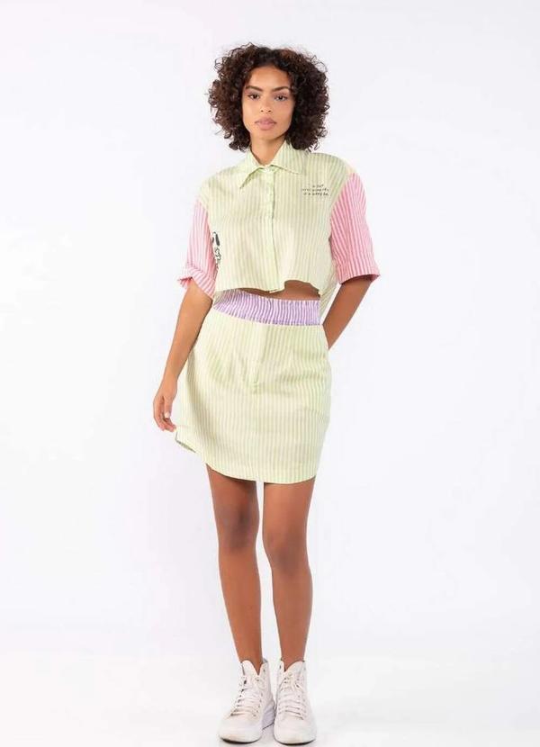 Lamis - Conjunto em Algodao Listrado Saia com Shorts Verde