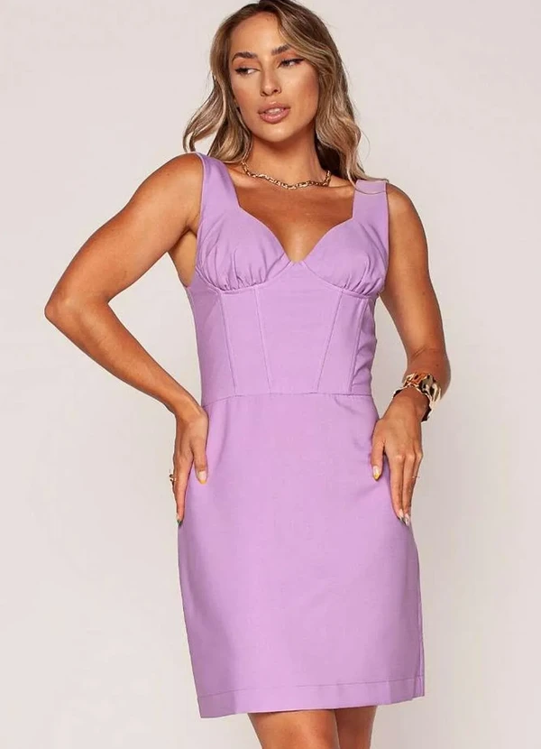 Lamis Vestido Curto Alfaiataria Corselet Decotado Lilas