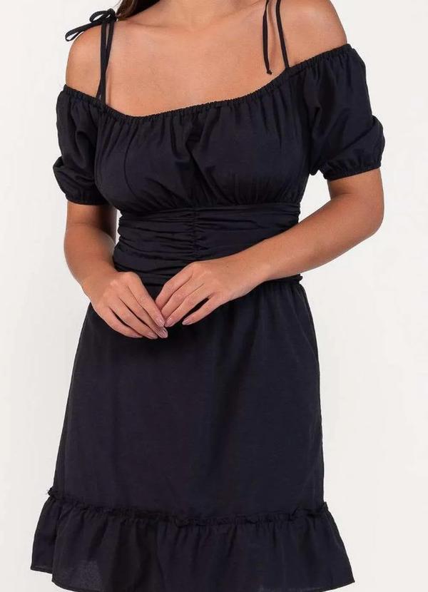 Lamis - Vestido Curto em Algodao Ombro a Ombro Preto