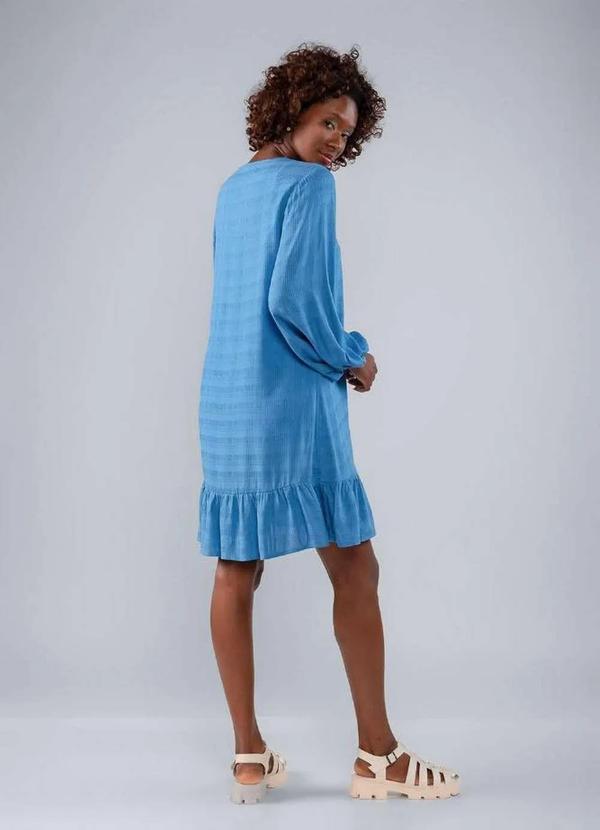 Lamis - Vestido de Manga Longa em Viscose Babado Barra Azul 4