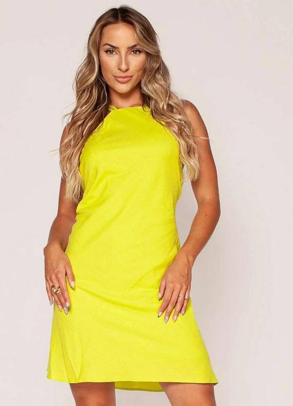 Lamis - Vestido em Linho Curto Frente Unica Detalhe Argolas Verde