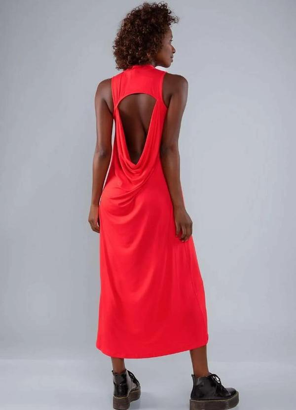 Lamis - Vestido Longuete em Malha Abertura Costas Vermelho 3