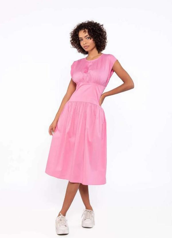 Lamis - Vestido Midi em Algodao com Pregas Acinturado Rosa 2