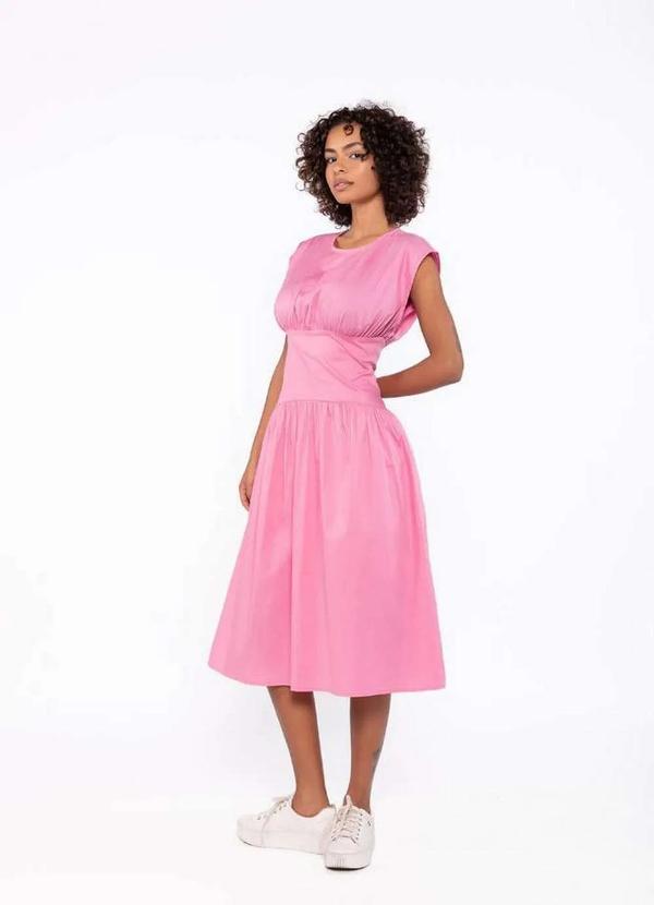 Lamis - Vestido Midi em Algodao com Pregas Acinturado Rosa 3