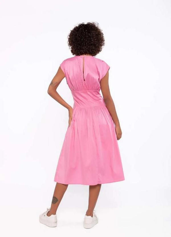 Lamis - Vestido Midi em Algodao com Pregas Acinturado Rosa 4