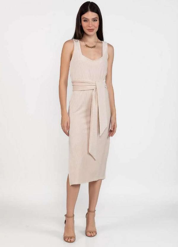 Lamis - Vestido Midi em Veludo Decote Quadrado Bege