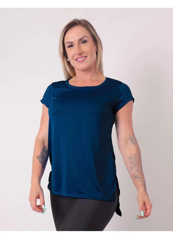 Fitmoda - Blusa Feminina em Dry Fit Alongada com Manguinhas Azul