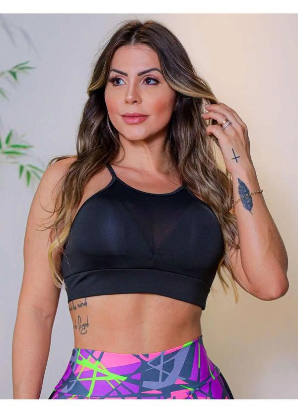 Fitmoda - Cropped Feminino Fitness Academia com Bojo Removivel Preto