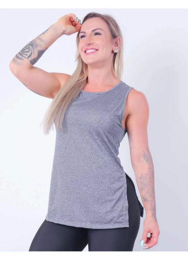 Fitmoda - Regata Feminina em Dry Fit Fitness Furadinho Cinza