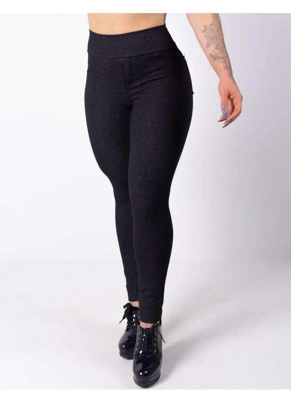 Fitmoda - Calca Legging Feminina Fake Jeans com Bolsos Preto