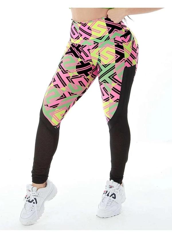 Fitmoda - Calca Legging Fitness com Detalhe em Tela e Bolso Estampada Estampado